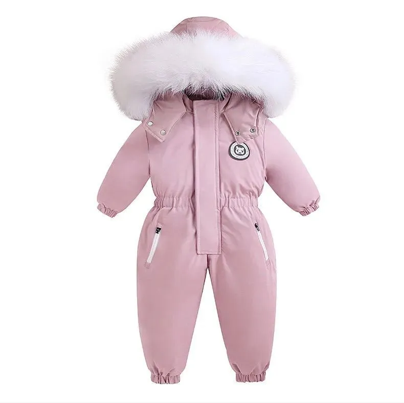 -30 degree Winter Ski Suit Plus Velvet Baby Jumpsuit Boy Overalls Warm Kids toddler girl Clothes Children Clothing coat overcoat