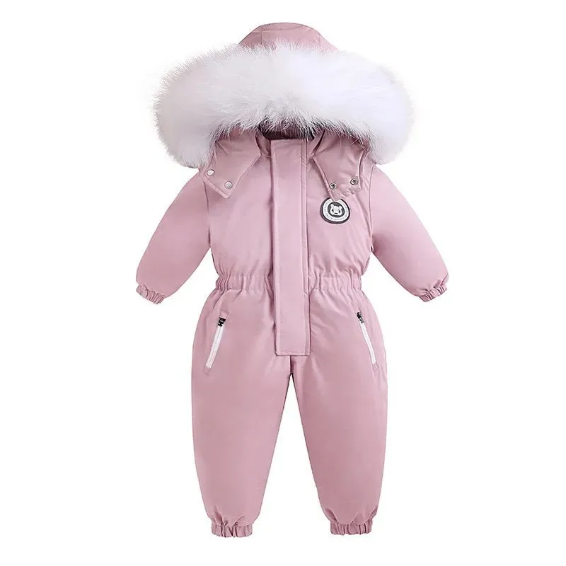 -30 degree Winter Ski Suit Plus Velvet Baby Jumpsuit Boy Overalls Warm Kids toddler girl Clothes Children Clothing coat overcoat