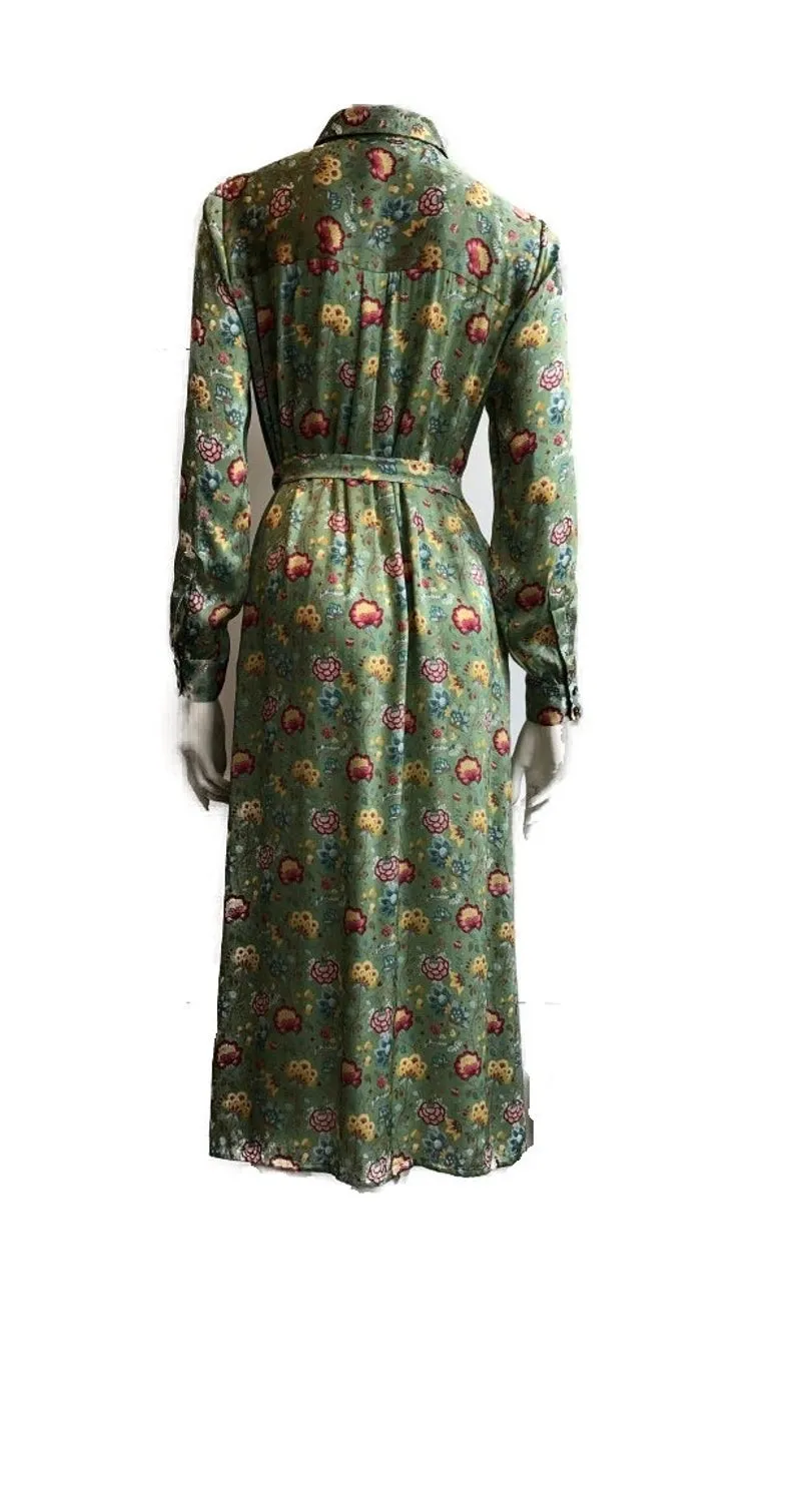 100% Italian Silk Satin Stretch/charmeuse silk Oriental Delicate Floral Print Shirtdress/Coat UK Size 8-12 by I LOVE LOLA London