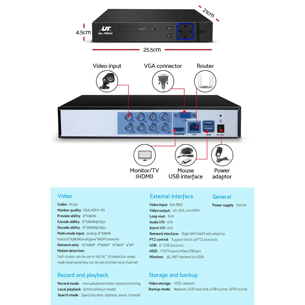 1080P 8CH DVR Security System w/ Night Vision - UL-Tech