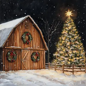 10" x 10" Christmas Barn with 3 Wreaths Sign TTE-059