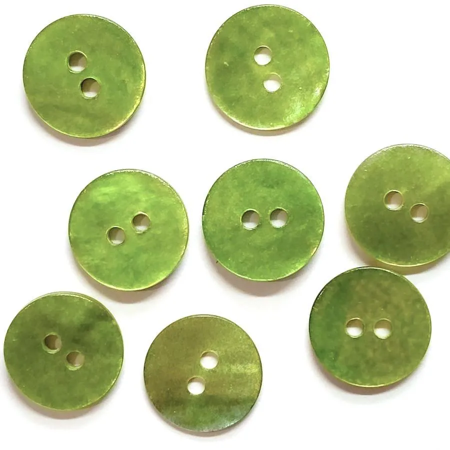 11/16" Apple Green Pearl Shell 2-hole Button, 4 for $5.50   #964-D