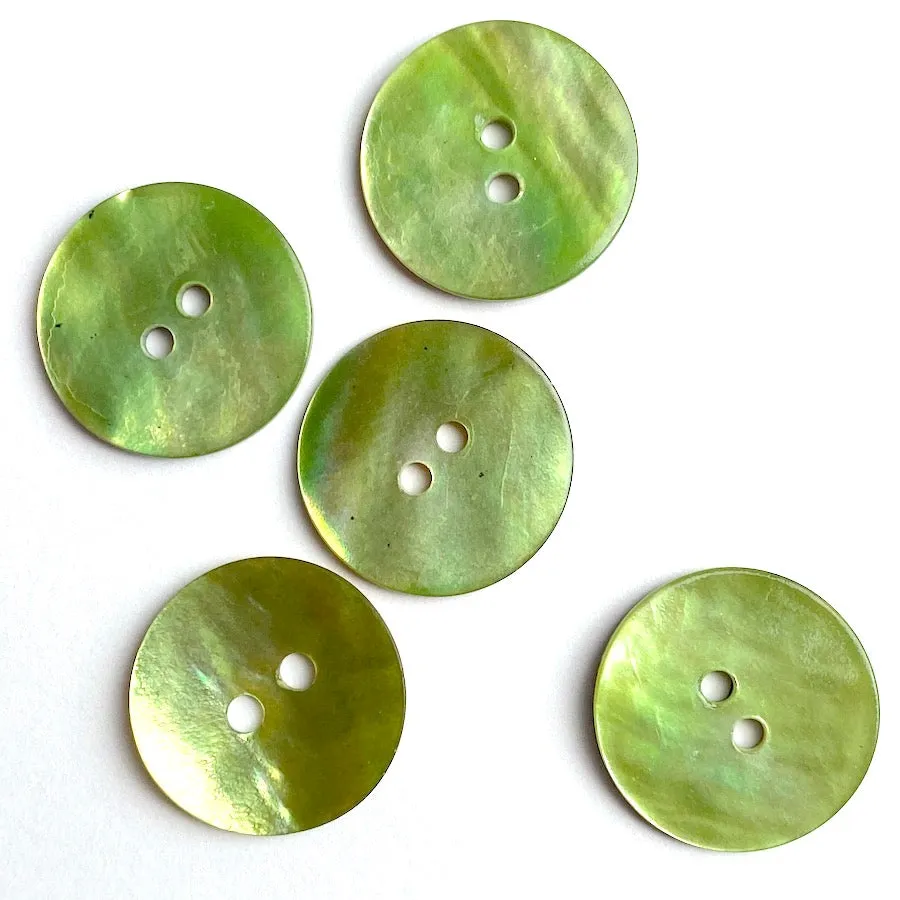 11/16" Apple Green Pearl Shell 2-hole Button, 4 for $5.50   #964-D