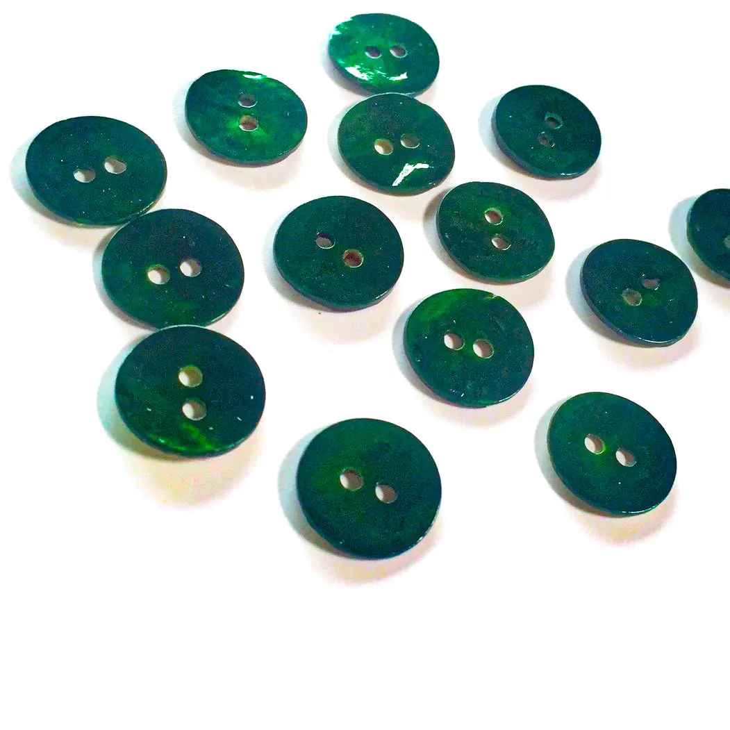 11/16" Dark Emerald Green Pearl Shell 2-hole Button, 4 for $5.50   #975-D