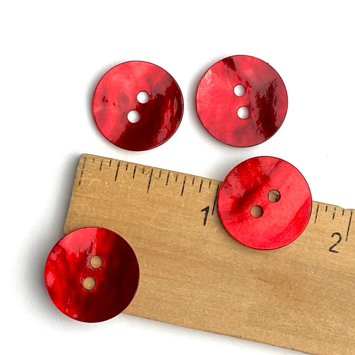 11/16" Deep Red Pearl Shell 2-hole Button, 4 for $5.50   #300904-D