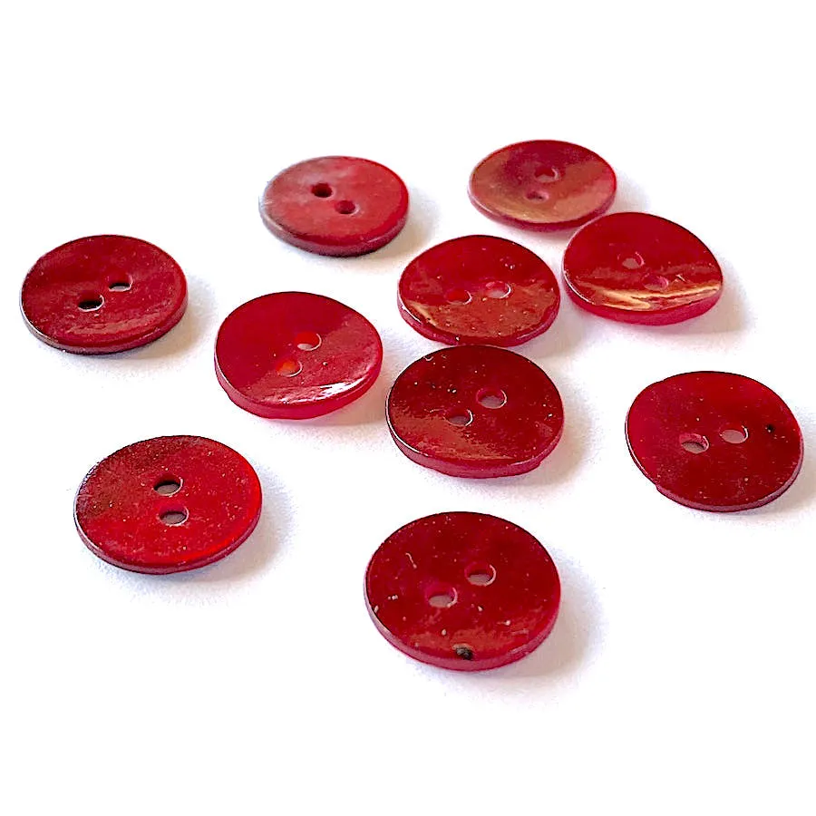 11/16" Deep Red Pearl Shell 2-hole Button, 4 for $5.50   #300904-D