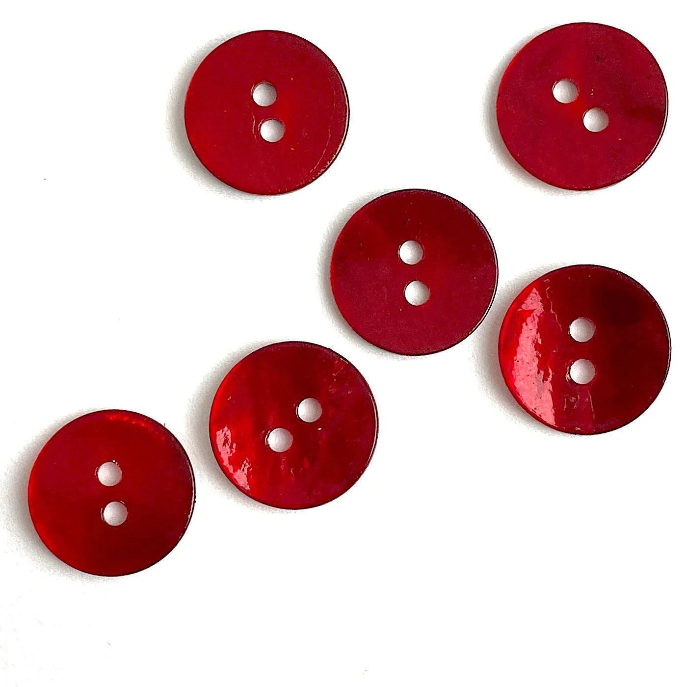 11/16" Deep Red Pearl Shell 2-hole Button, 4 for $5.50   #300904-D