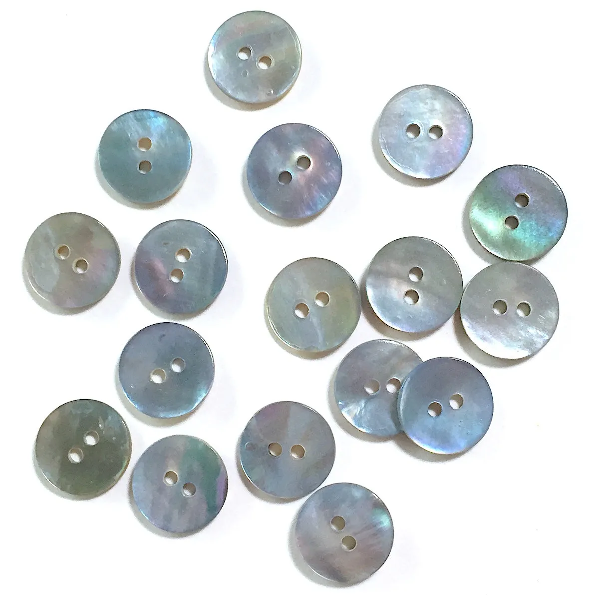 11/16" Light Blue Pearl Shell 2-hole Button, 4 for $5.50. #300962-D