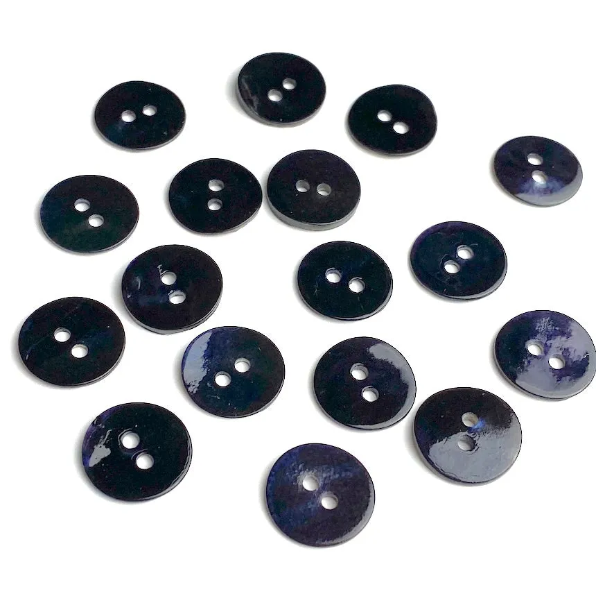 1/2" Black Rustic Shine Pearl Shell 2-hole, TWELVE BUTTONS   #112-12-D