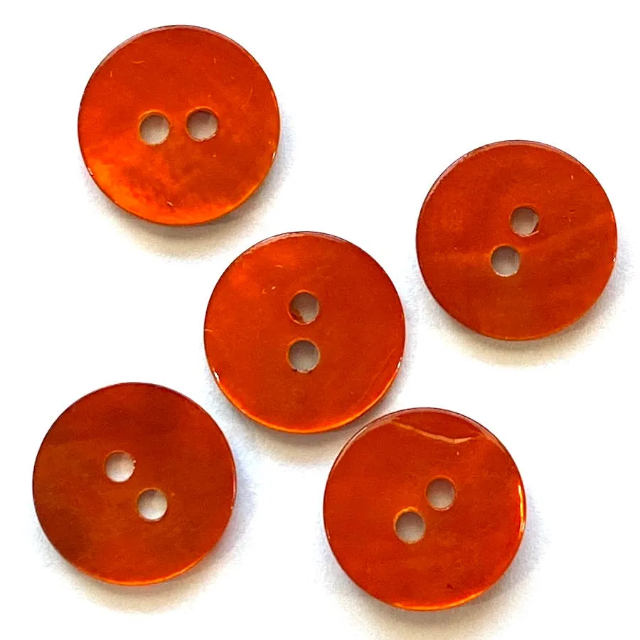 1/2" Bright Orange Pearl Shell 2-hole Button, 6 for $5.10   #24117D