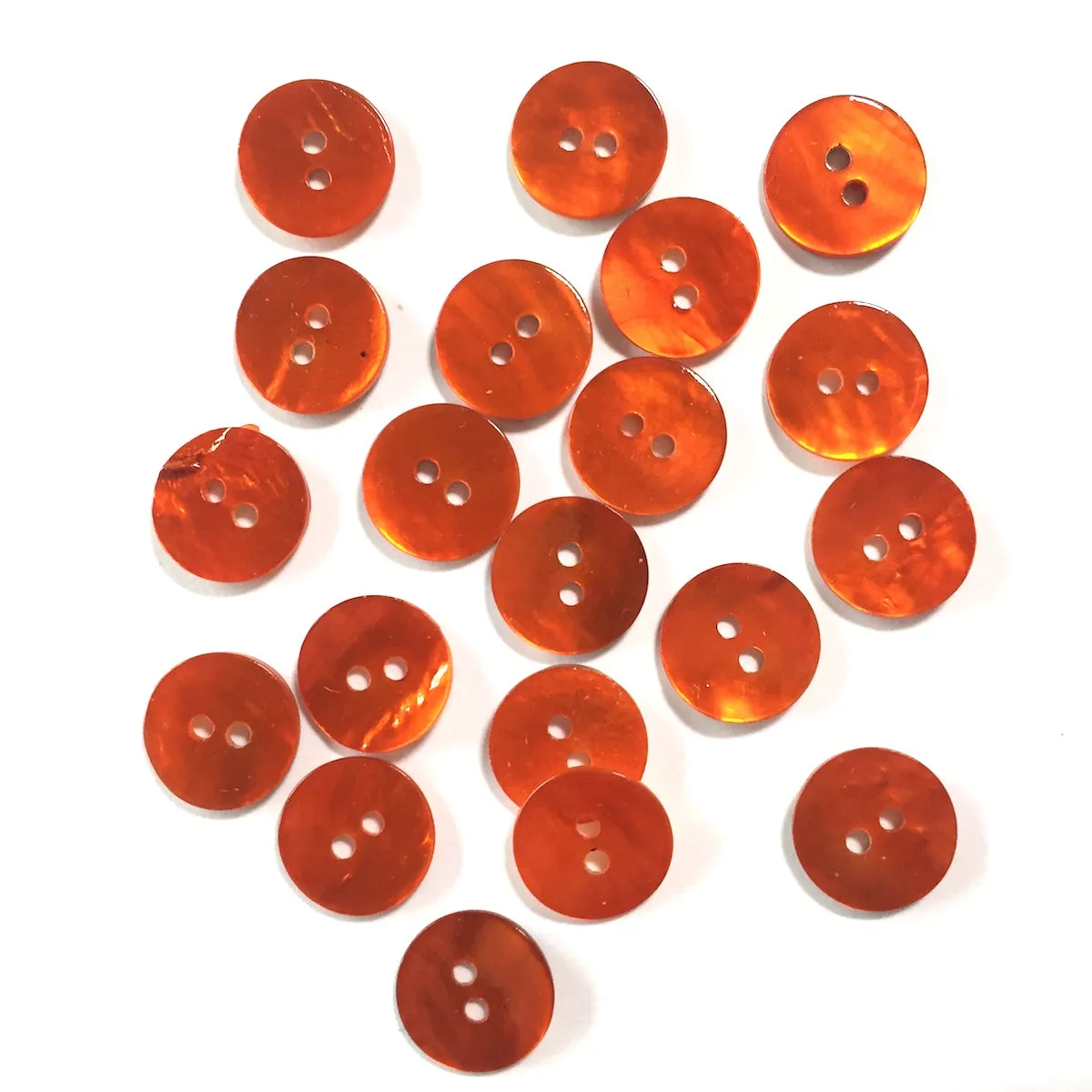 1/2" Bright Orange Pearl Shell 2-hole Button, 6 for $5.10   #24117D