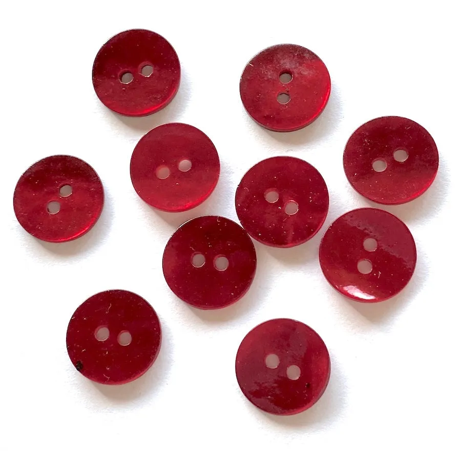 1/2" Deep Red Pearl Shell 2-hole Button, 6 for $5.20   #115