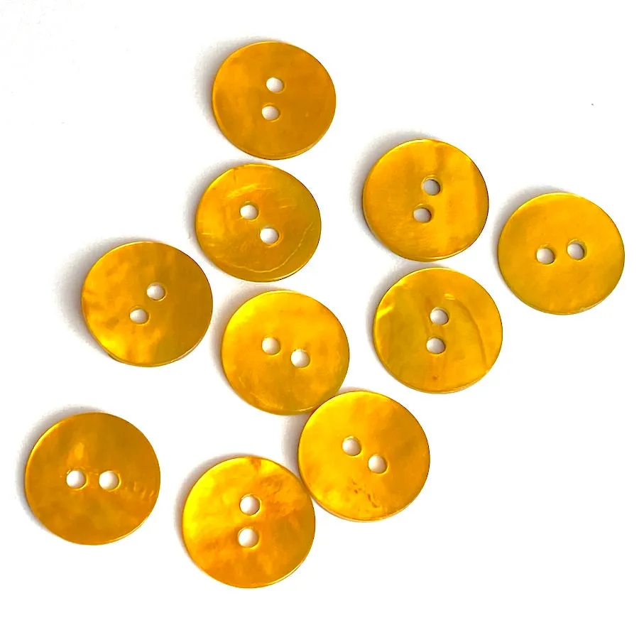 1/2" Golden Yellow Pearl Shell 2-hole Button, Pack of SIX Buttons   #116-D