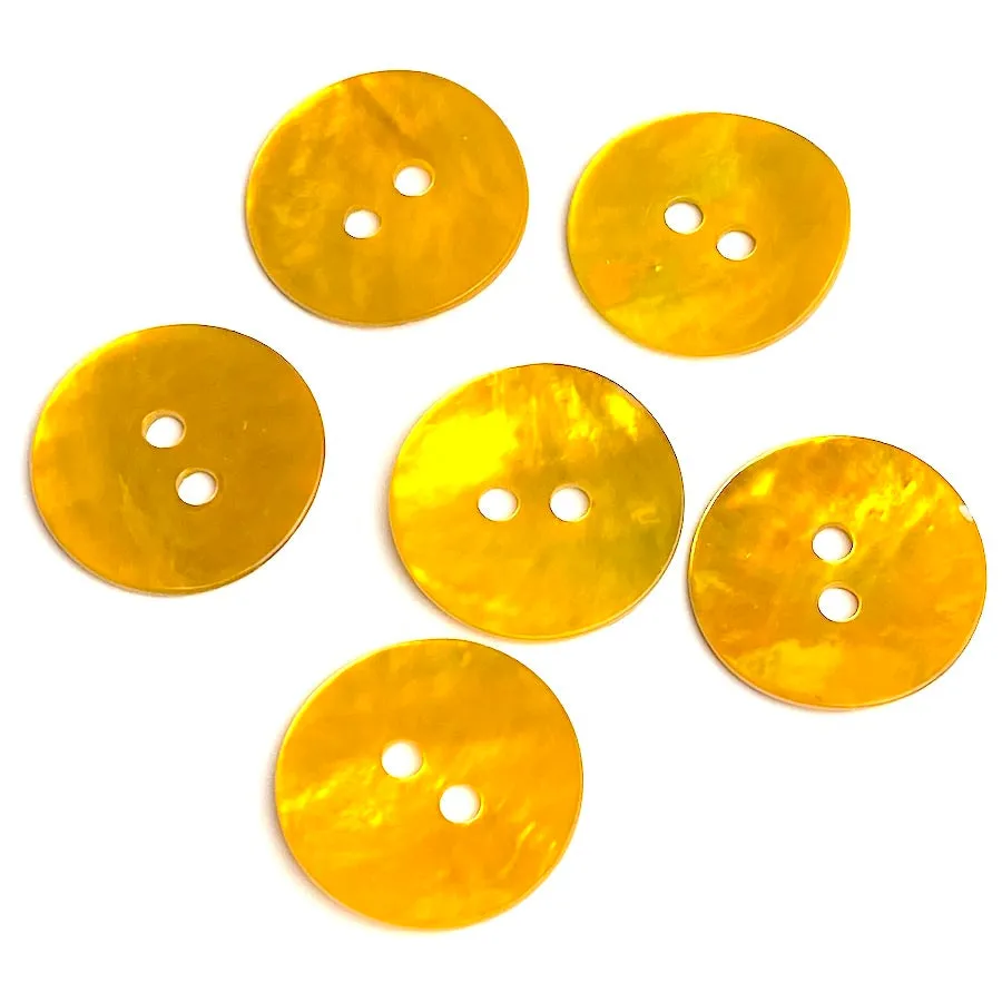 1/2" Golden Yellow Pearl Shell 2-hole Button, Pack of SIX Buttons   #116-D