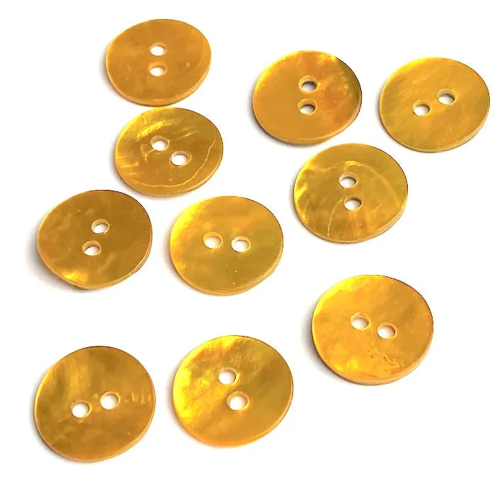 1/2" Golden Yellow Pearl Shell 2-hole Button, Pack of TWELVE Buttons   #116-D-12