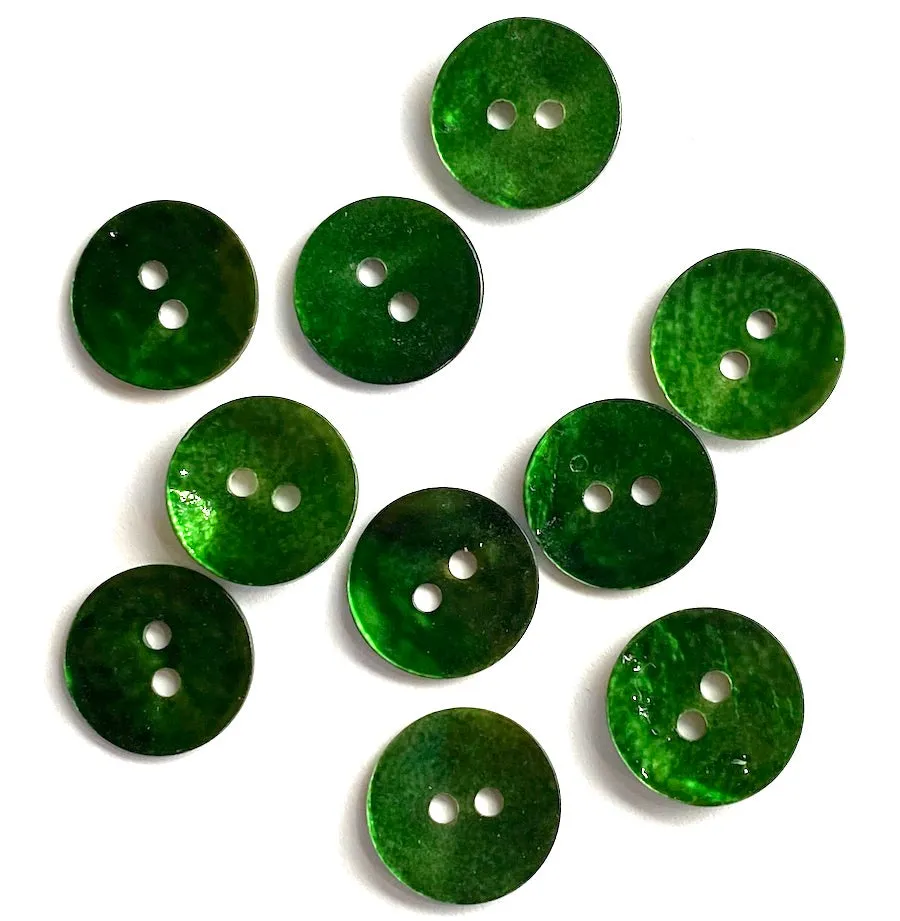 1/2" Green Shell Button, Dark Emerald Pearl 2-hole Pack of TEN   #190-D