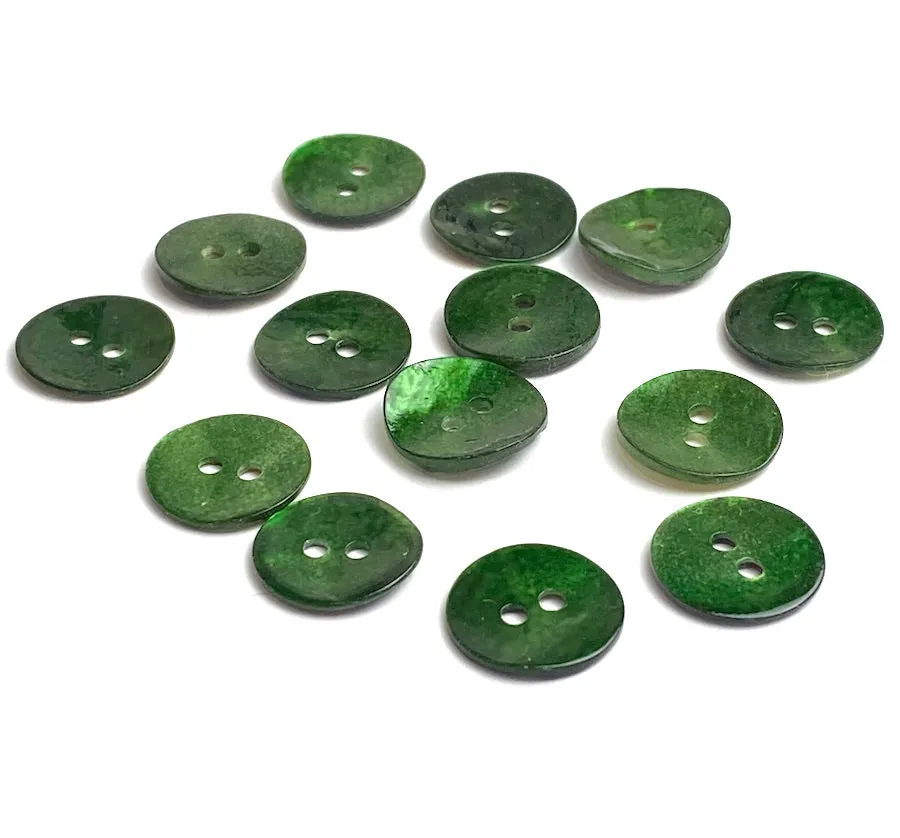 1/2" Green Shell Button, Dark Emerald Pearl 2-hole Pack of TEN   #190-D