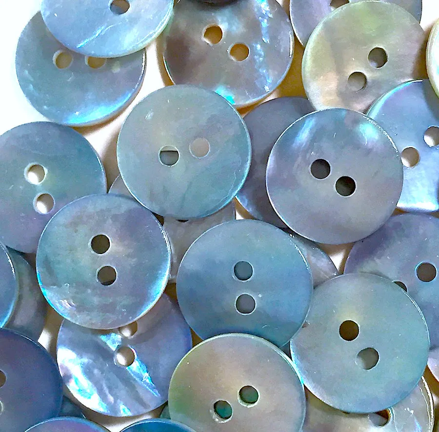 1/2" Light Blue Pearl Shell 2-hole Button, 6 for $6.00   #183D