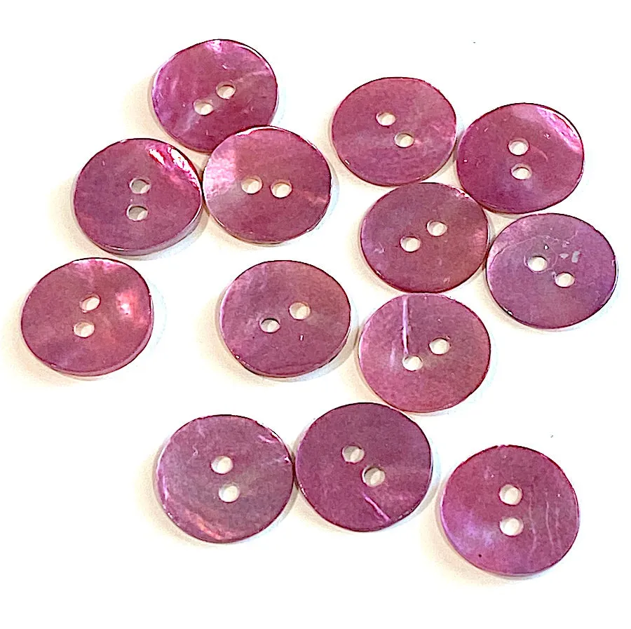 1/2" Rustic Pink Lilac Pearl Shell 2-hole, Pack of 12 Buttons    #184-D-12