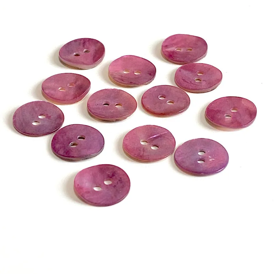 1/2" Rustic Pink Lilac Pearl Shell 2-hole, Pack of 12 Buttons    #184-D-12