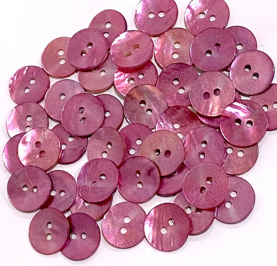 1/2" Rustic Pink Lilac Pearl Shell 2-hole, Pack of 6 Buttons    #184-D-6