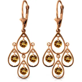 14K Solid Rose Gold Chandelier Geometric Citrine Earrings