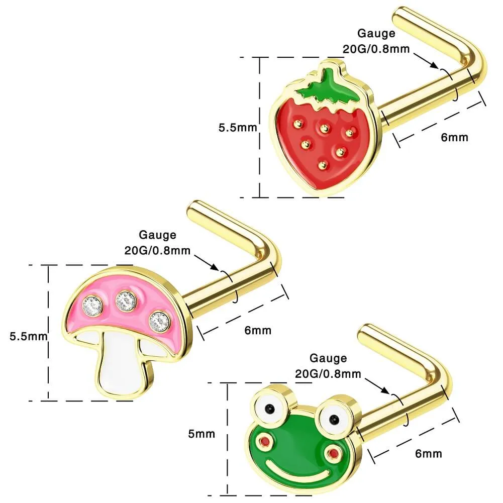 20G L-Shaped Strawberry/Frog/Mushroom Nose Ring