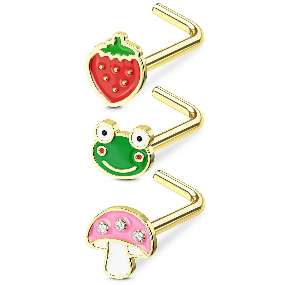 20G L-Shaped Strawberry/Frog/Mushroom Nose Ring