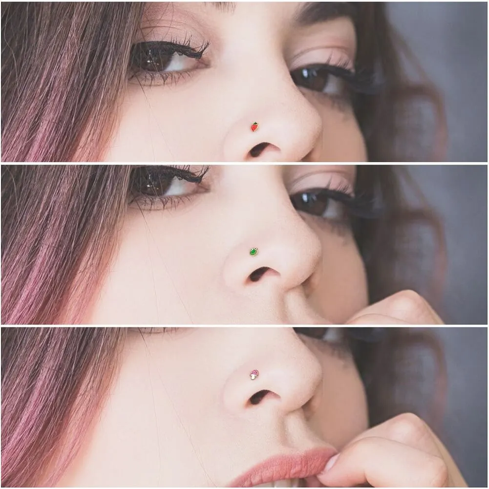 20G L-Shaped Strawberry/Frog/Mushroom Nose Ring