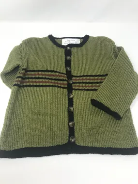 3-4 Y Green, Black & Brown Stripe Cotton Knit Cardigan