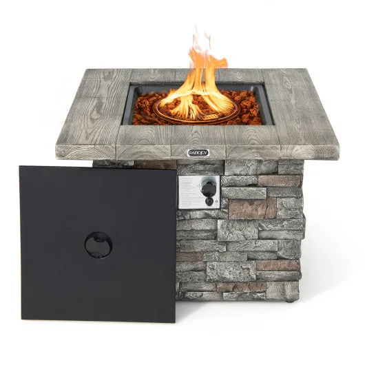 34.5 Inch Square Propane Gas Fire Pit Table with Lava Rock and PVC Cover-Gray