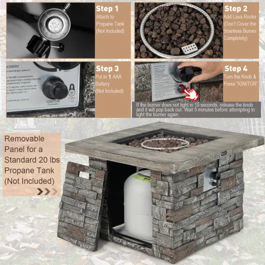 34.5 Inch Square Propane Gas Fire Pit Table with Lava Rock and PVC Cover-Gray