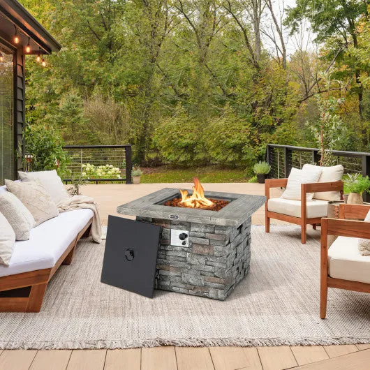 34.5 Inch Square Propane Gas Fire Pit Table with Lava Rock and PVC Cover-Gray