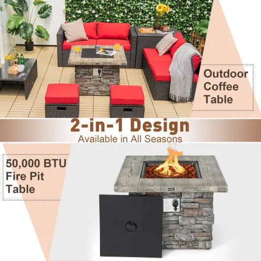 34.5 Inch Square Propane Gas Fire Pit Table with Lava Rock and PVC Cover-Gray