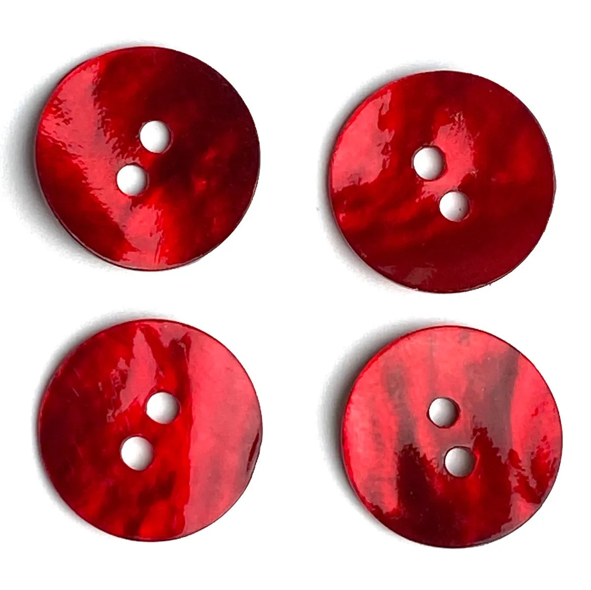 7/8" Deep Red Pearl Shell 2-hole Button, $2.10 each   #360389-D