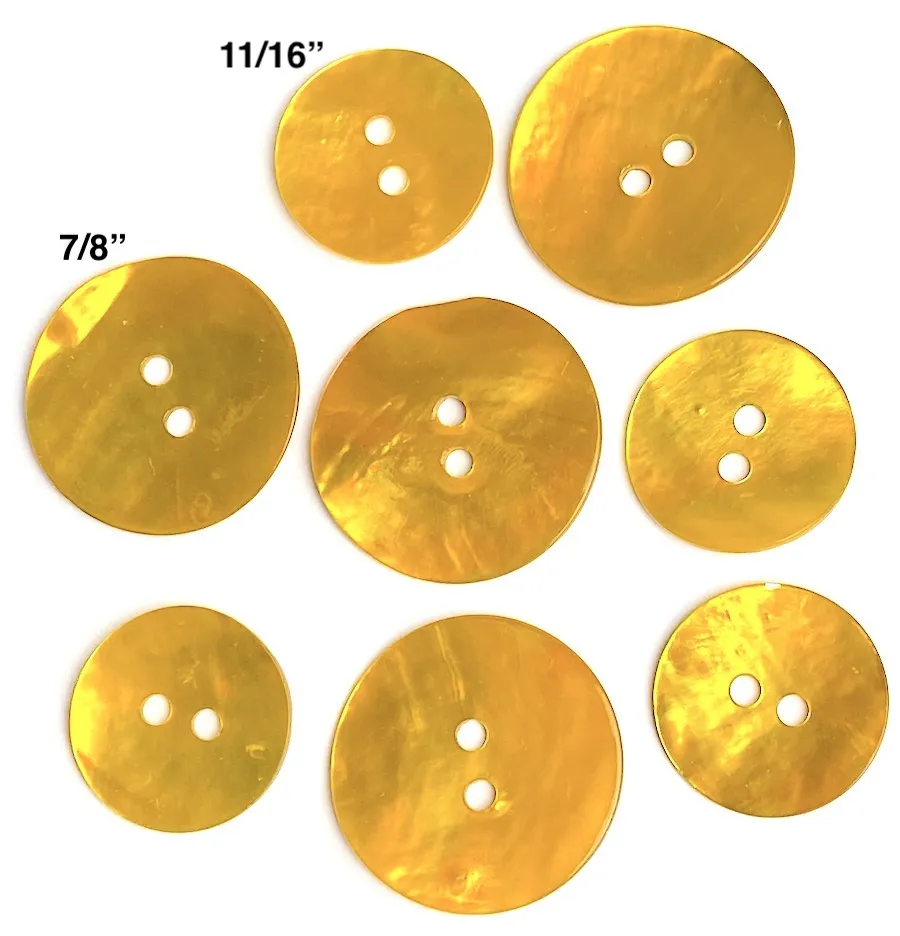 7/8" Golden Yellow Pearl Shell 2-hole Button, $2.10 each   #390D