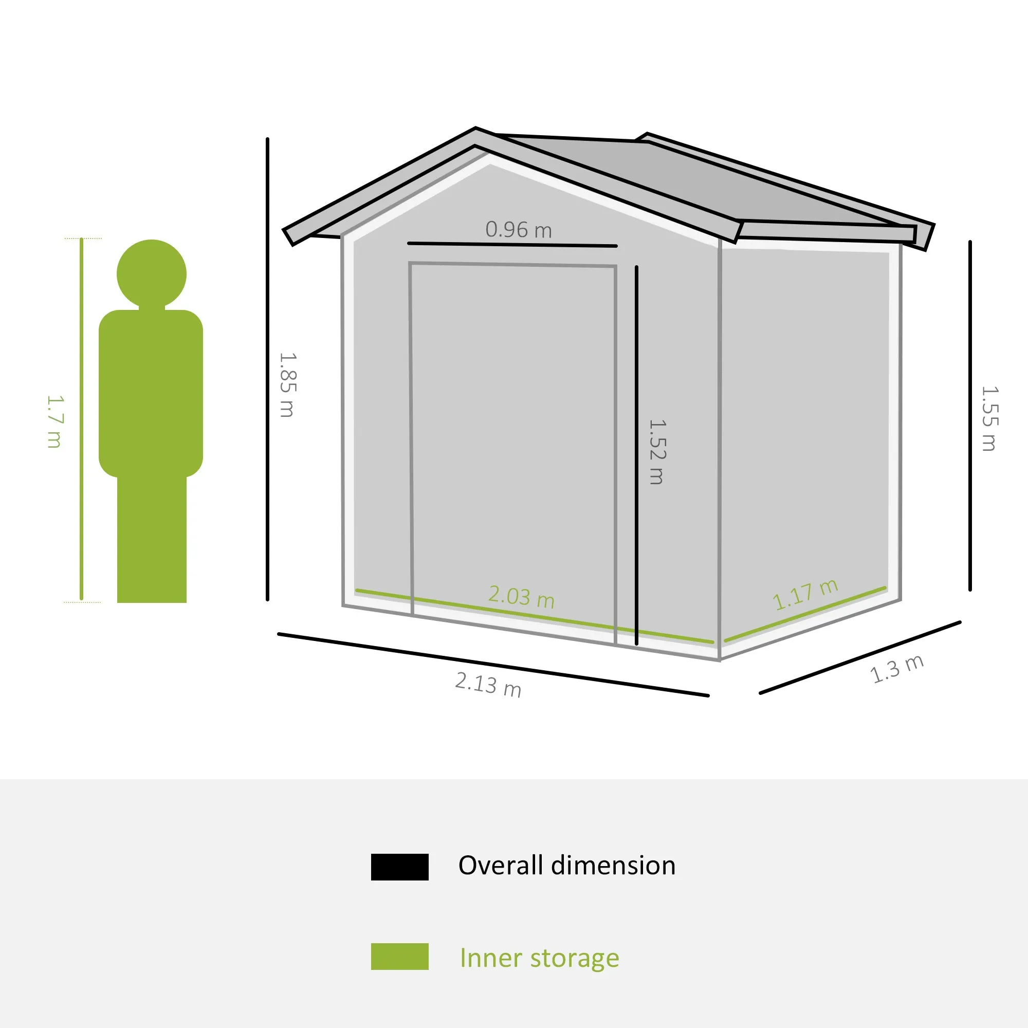 7ft x 4ft Lockable Garden Metal Storage Shed Large Patio Roofed Tool Storage Building Foundation Sheds Box Outdoor Furniture, Green