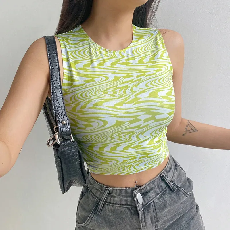 90s Aesthetics Striped Print Crop Top - Green Baby Women 2024