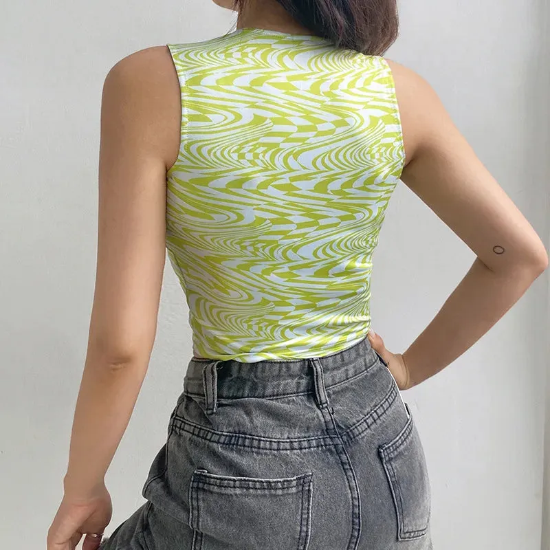 90s Aesthetics Striped Print Crop Top - Green Baby Women 2024