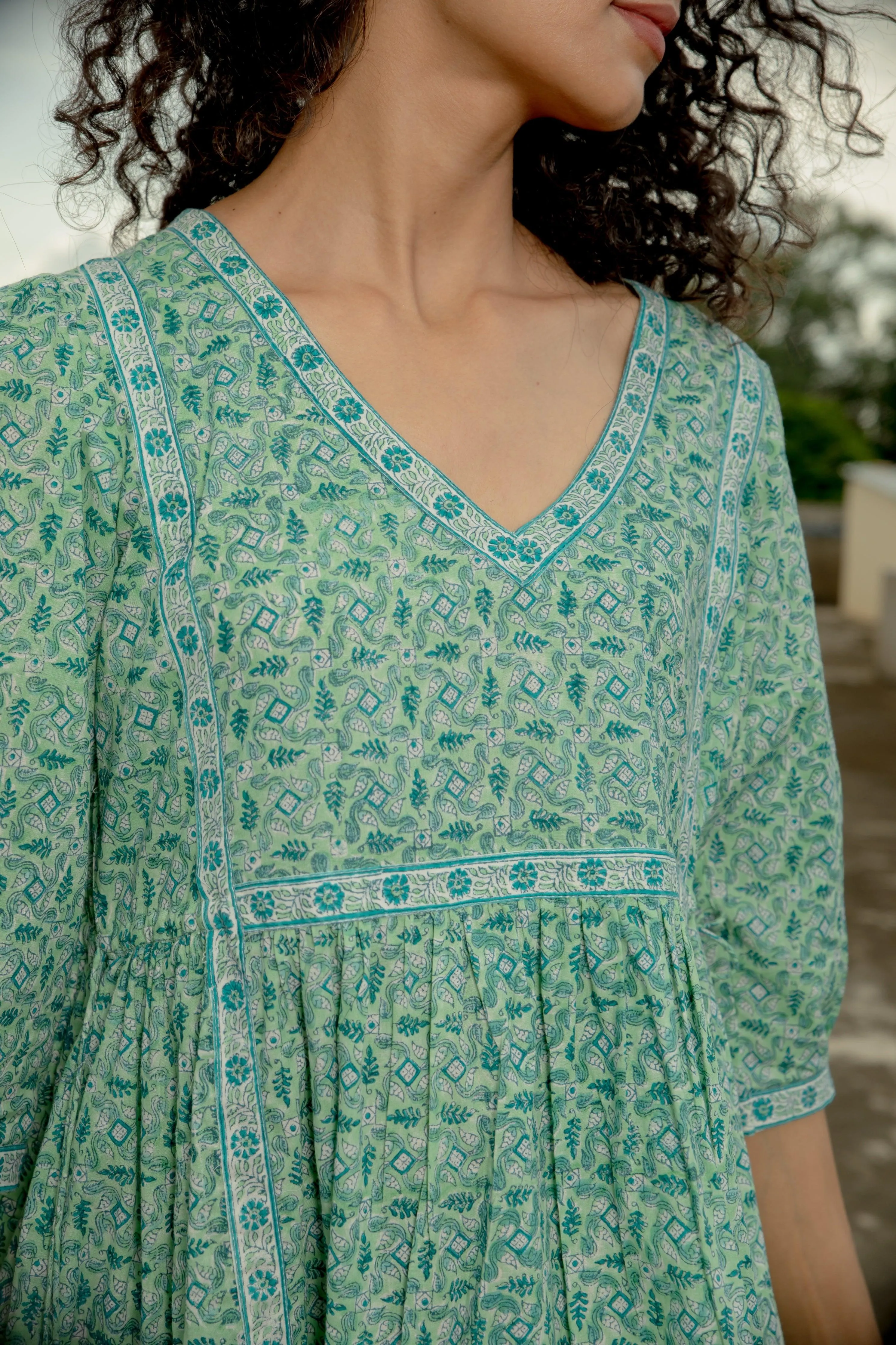 Adhira Sea Green Cotton Slub Midi Dress