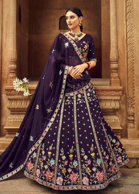 Adorning Purple Bridesmaid Georgette Wedding Lehenga Choli