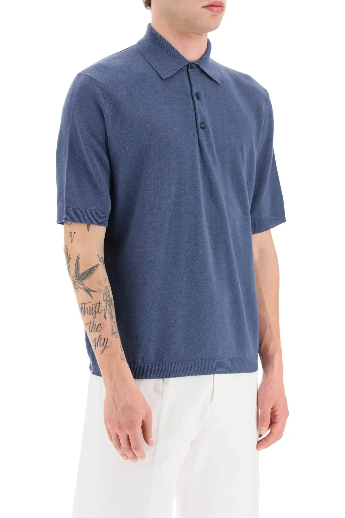 Agnona linen and cotton jersey polo