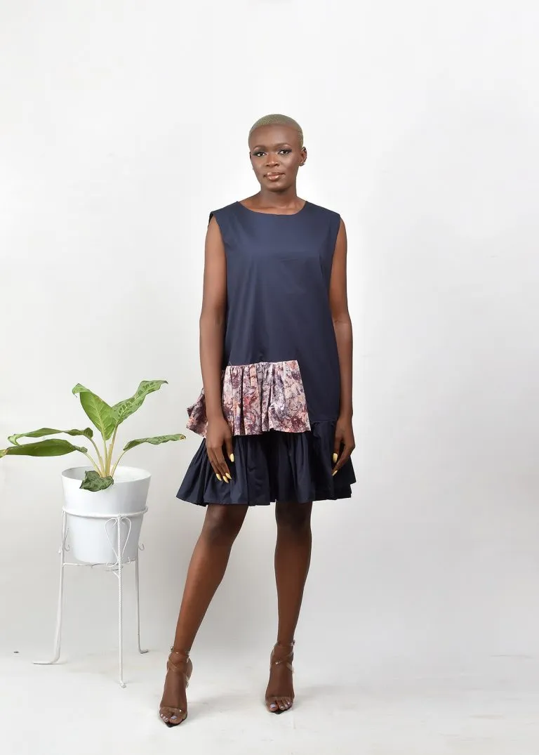 Aimas Owaro cotton dress with Adire layer