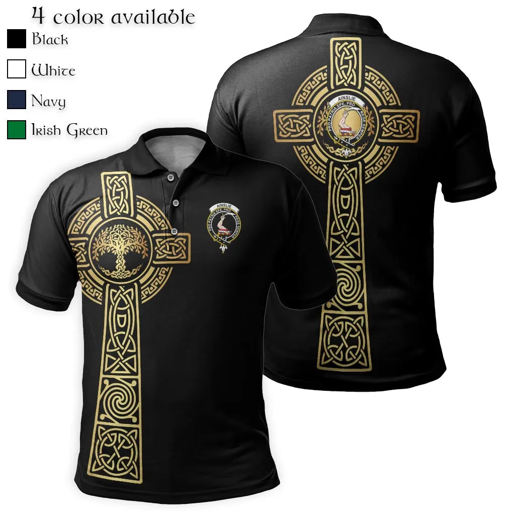 Ainslie Clan Polo Shirt with Golden Celtic Tree Of Life