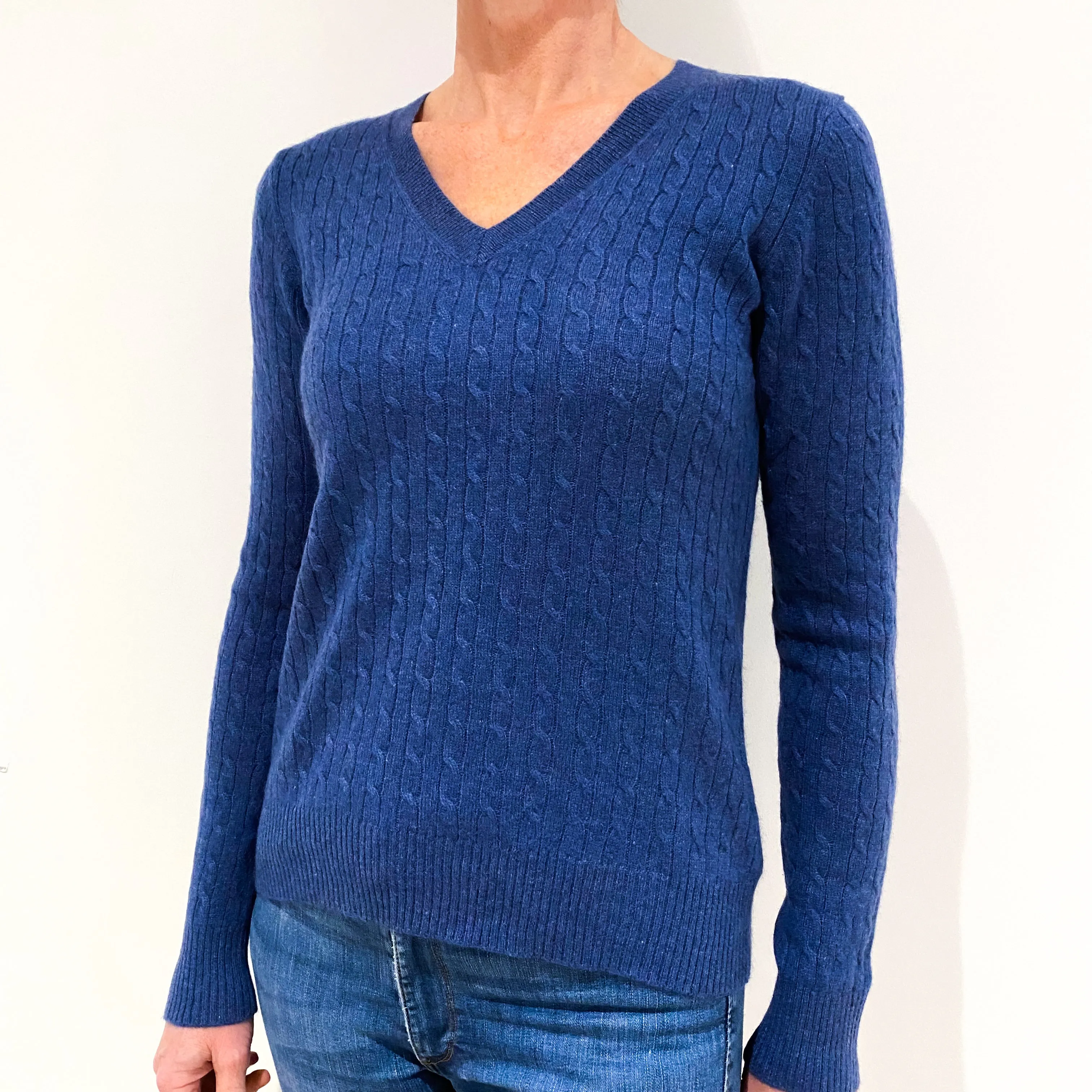 Air Force Blue Cashmere V-Neck Jumper Small