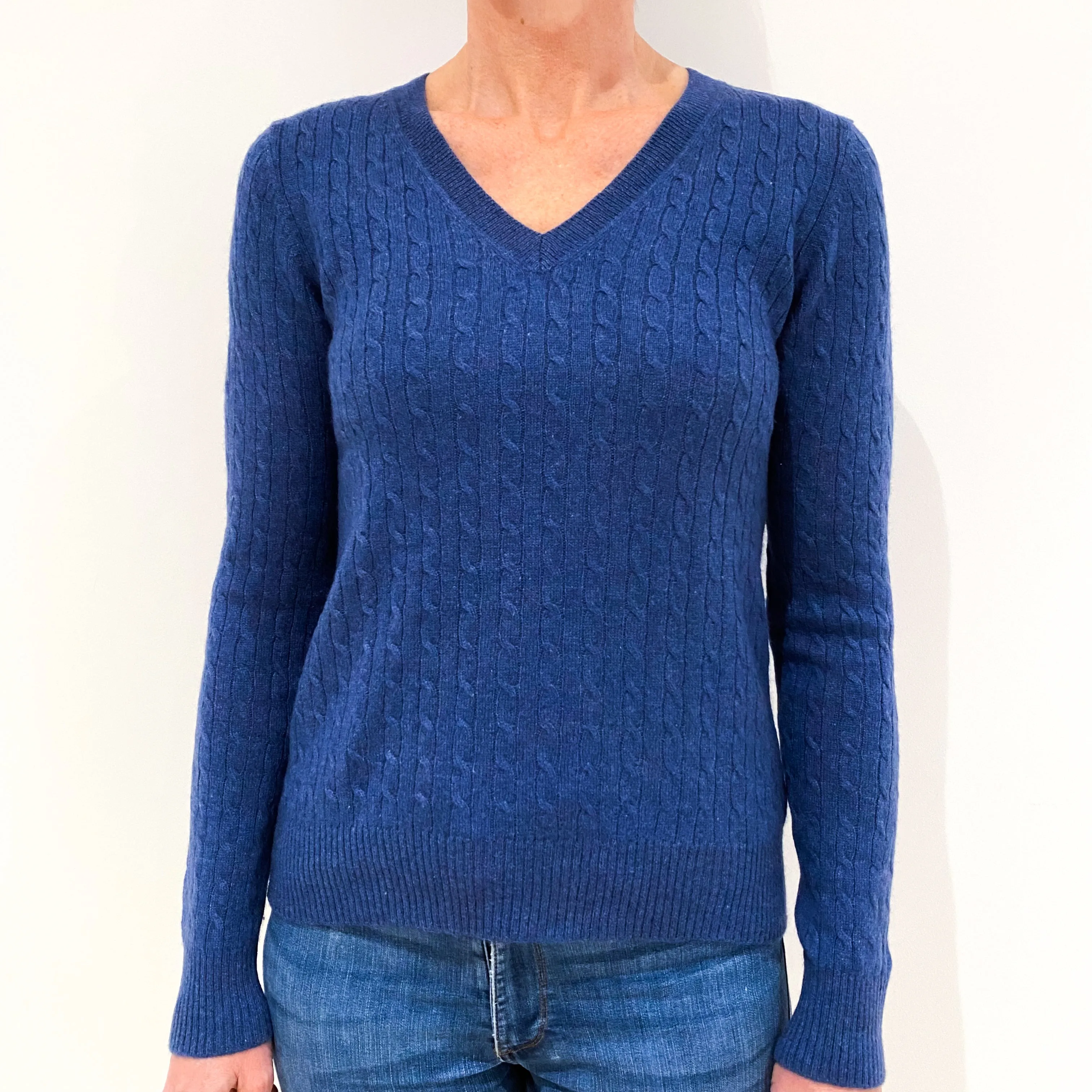 Air Force Blue Cashmere V-Neck Jumper Small