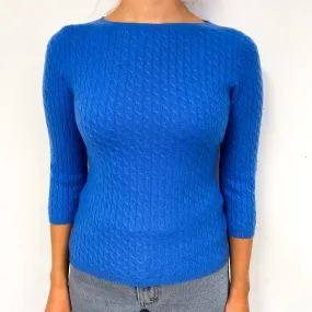 Air Force Cable Knit Blue Cashmere Crew Neck Jumper Small