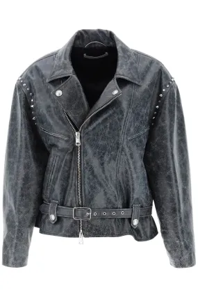 Alessandra rich oversized leather jacket with studs and crystals