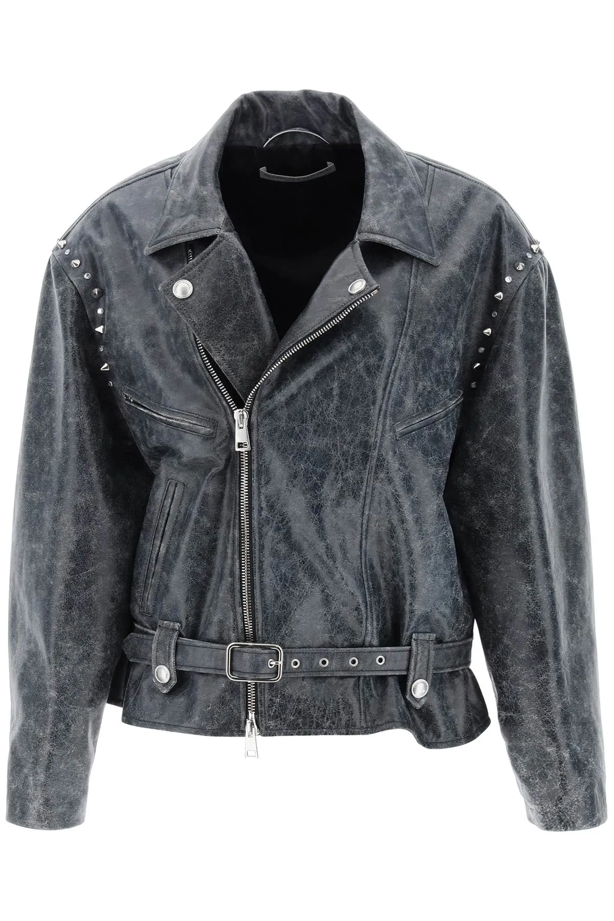 Alessandra rich oversized leather jacket with studs and crystals