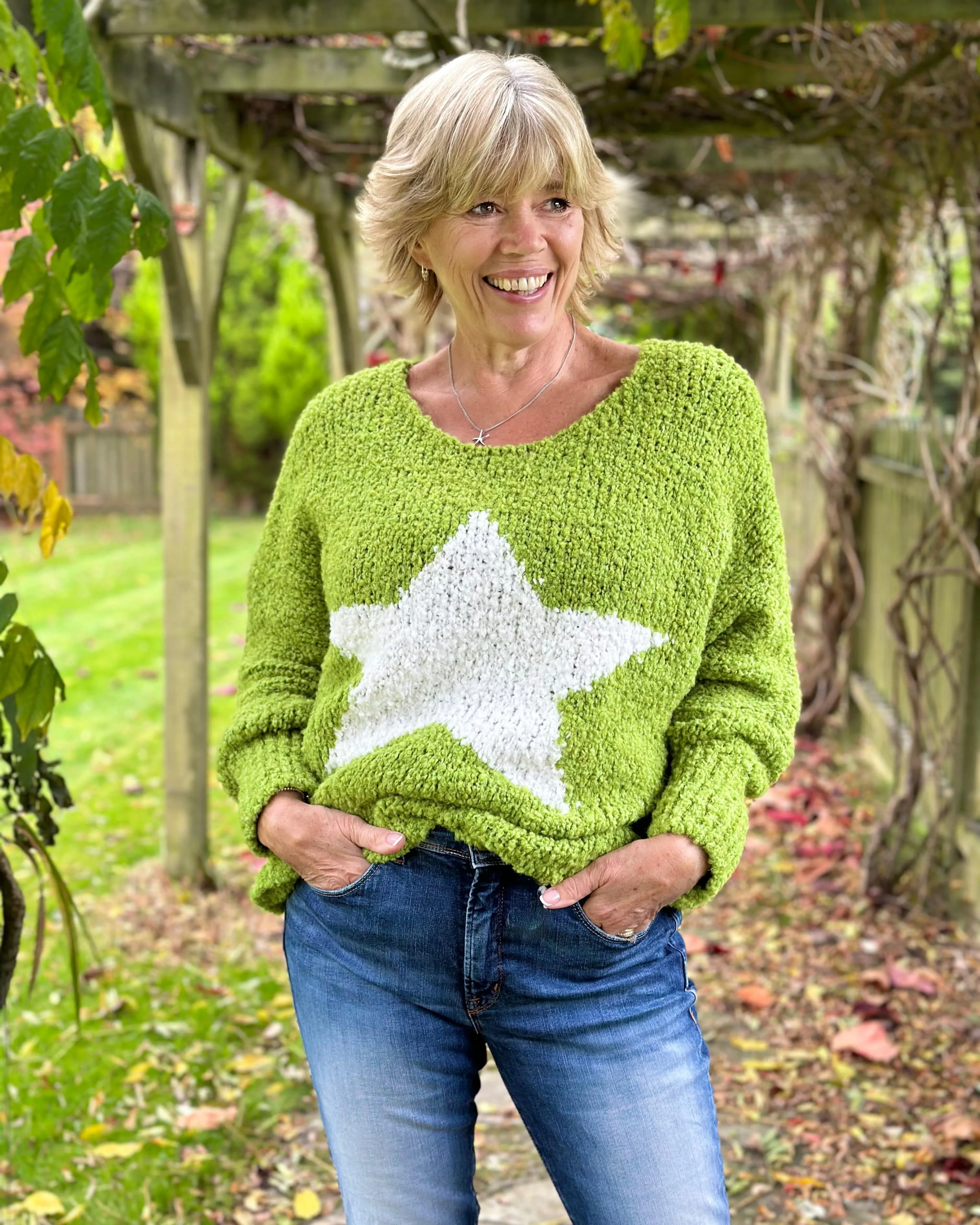 Alpaca Wool Mix Boucle Star Jumper - Green